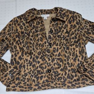 Style & Co Leopard Print Denim Jacket Sz M